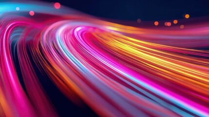 Dynamic Stream of Light: Abstract Background with Vibrant Pink, Orange, and Yellow Trails