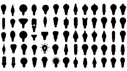Large Collection of Black Light Bulb Silhouettes: Diverse Shapes, Styles, and Energy-Efficient Options for Design Projects.