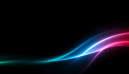 Dark navy blue cyan teal gradient wave abstract background. Smooth ombre transition light curve. Bright glow shimmer neon light beam. Futuristic energy line. Noise grain texture blur effect