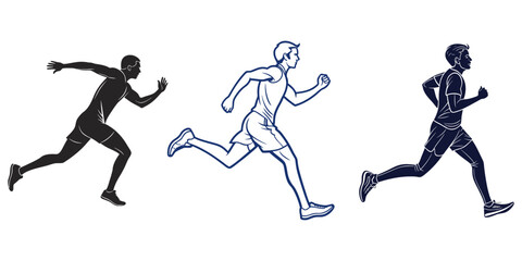 Set of Running Silhouette. Running men and women, vector set of isolated silhouettes, Marathon run sport icon with runner athlete vector silhouette. Running man symbol of run sport club, jogging, run