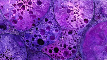 porous purple surface with sponge-like texture, organic cavities, and gradient tones creating a visually striking abstract pattern.