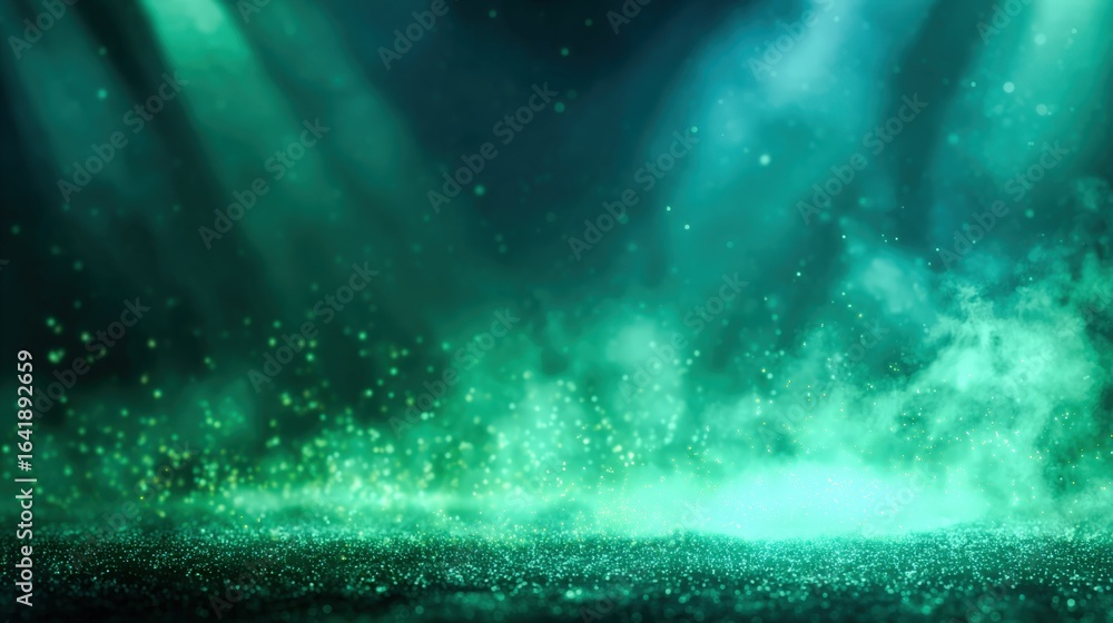 Poster abstract green mist background with spotlight, ideal for showcasing products and creating atmospheri