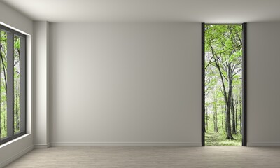 Modern interior with blank wall and wooden parquet, empty room and panel, 3D rendering