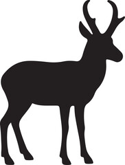 Pronghorn silhouette  black vector icon style simple clean cut white background,
