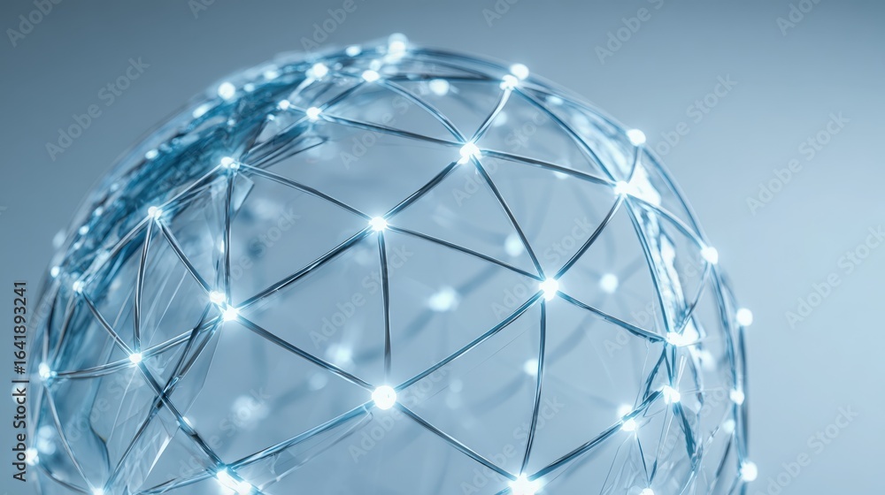 Poster global network sphere: connected points of light representing worldwide communication and technology