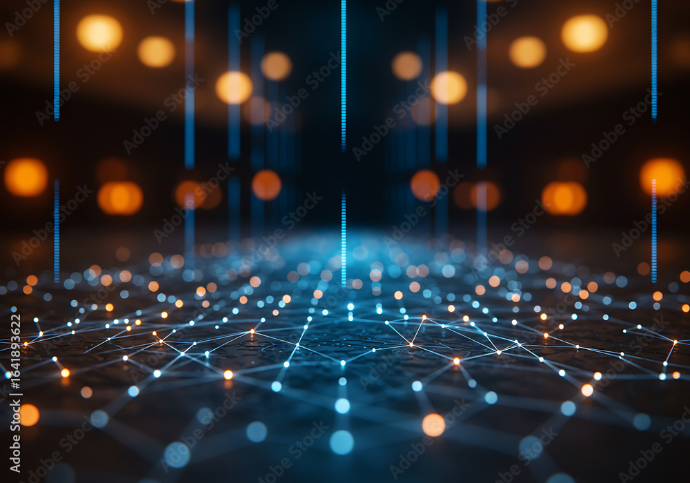 Poster abstract technology network with glowing nodes and lines for futuristic concept