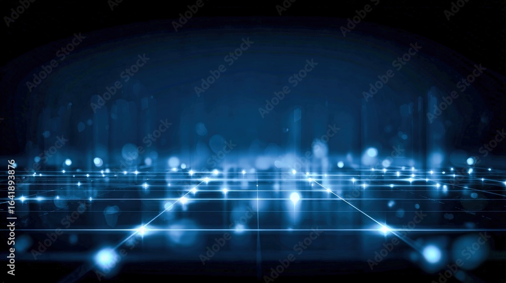 Poster abstract dark blue technology background with interconnected lines and nodes, representing networks 