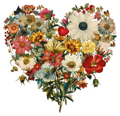 PNG Heart-shaped floral bouquet illustration