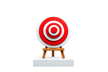Red and white concentric target icon on a natural wooden easel symbolizing goals, accuracy, and achievement