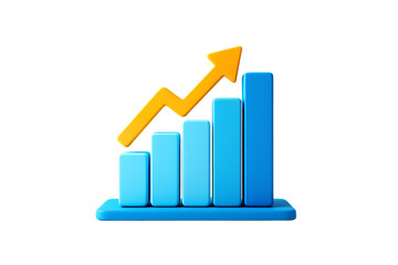 Dynamic 3D bar chart with an upward-trending orange arrow symbolizing business growth and financial progress