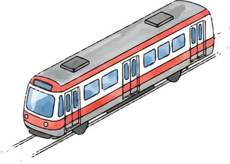 Sleek Silver Red Light Rail Tram Vector Icon