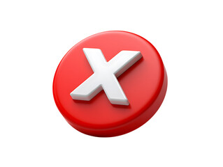 Obraz premium Bold Red 3D Circular Button with a Raised White X Symbol, Indicating Error, Close, or Cancellation