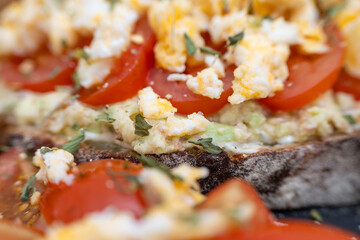 Delicious guacamole toast with fresh toppings