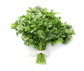 Bunch of fresh parsley isolated on white, top view