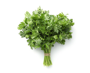 Bunch of fresh parsley isolated on white, top view