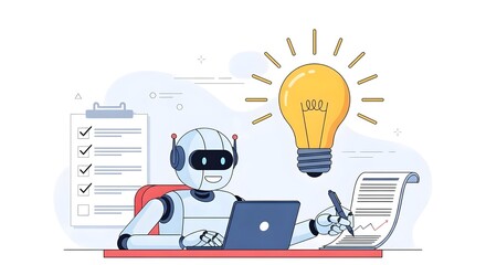 AI Robot Analyzing Data and Generating a Positive Growth Report