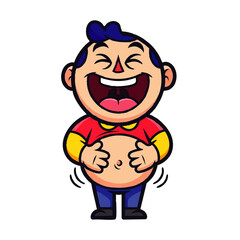 Cartoon illustration of a man laughing heartily while holding his belly, showcasing joy and amusement.