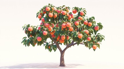 Obraz premium Peach tree with ripe fruits in a garden setting, isolated on a white background