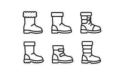 Set of winter boots: outline icons of various styles for cold weather