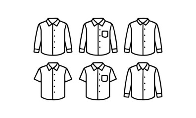 Set of linear shirt outlines with varying sleeve and pocket designs