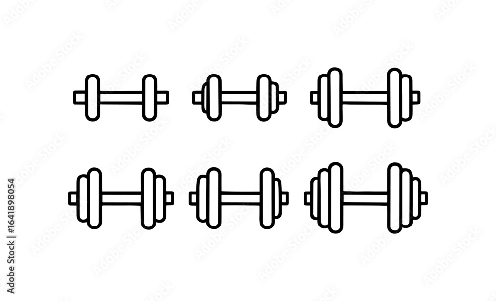 Poster minimalist linear dumbbells set displaying progressive weight variation