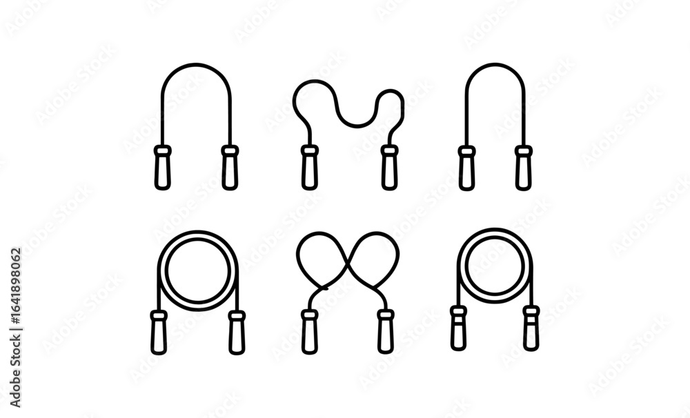 Poster set of simple jump rope icons in minimalist outline style