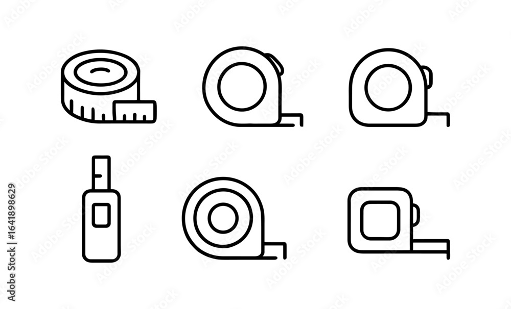 Poster minimalist measuring tapes: linear icon set for construction and design