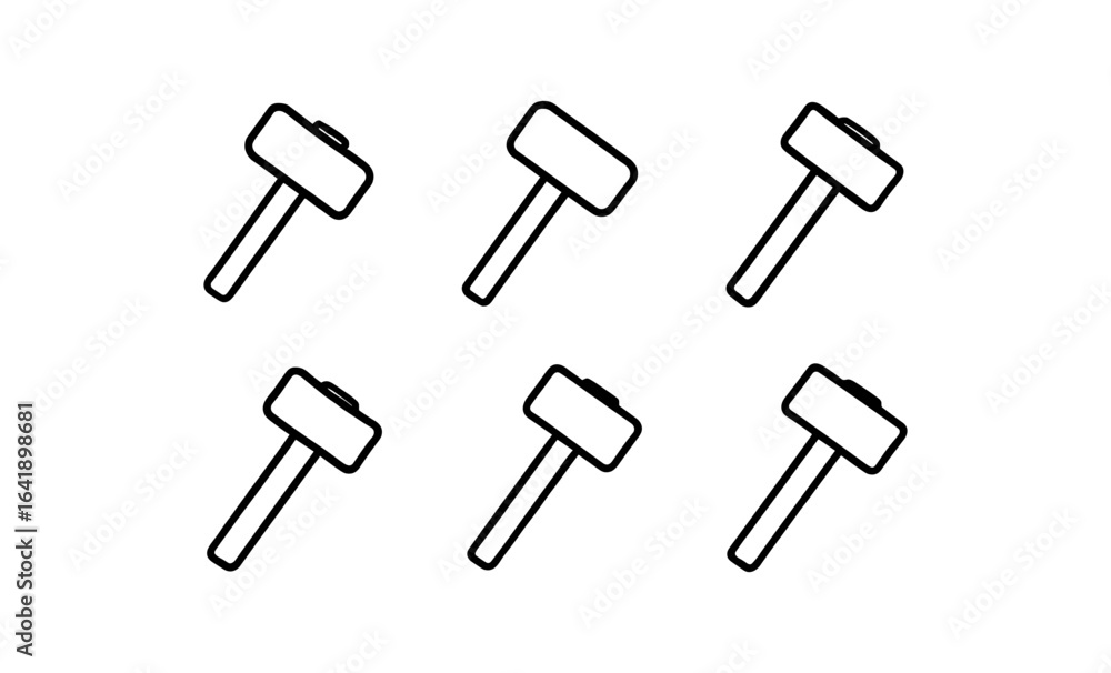 Poster seamless linear pattern of hammer icons on a white background