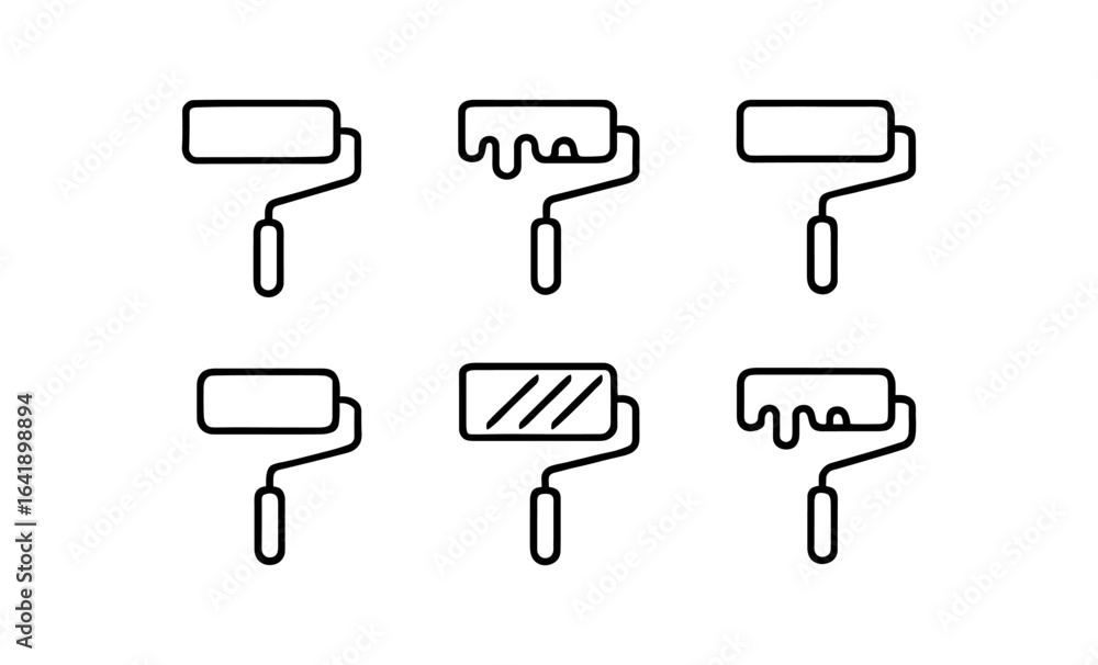 Poster set of linear outline paint rollers with different patterns and textures
