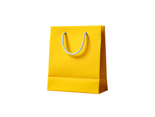 Vibrant yellow 3D shopping bag with white braided rope handles for retail and gifting