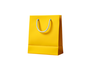 Vibrant yellow 3D shopping bag with white braided rope handles for retail and gifting