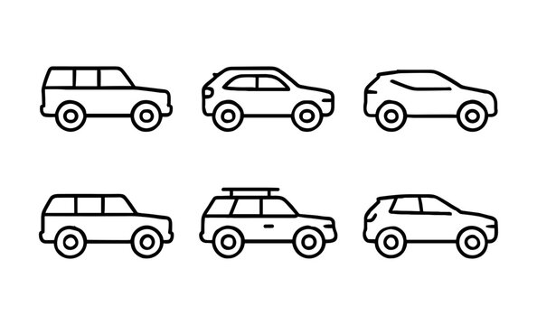 Fototapeta Minimalist line art suv car icons in black and white