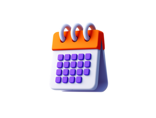 Colorful 3D calendar icon with orange binding and purple date squares for scheduling appointments