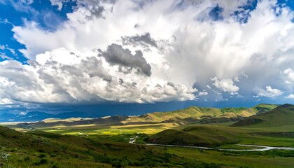 Fototapeta premium Mountain valley landscape with dramatic clouds