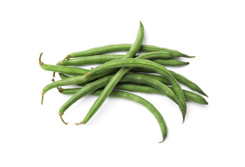 Pile of fresh pea pods isolated on white