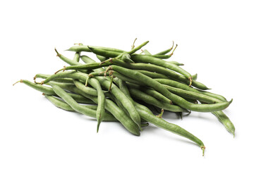 Pile of fresh pea pods isolated on white