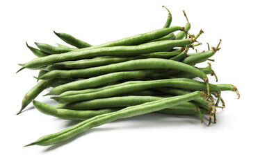 Pile of fresh pea pods isolated on white
