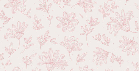 Fototapeta premium Floral print pattern background in provance style, floral background. Pastel tones vintage style wallpaper in vector.