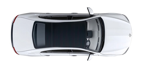 Top view of a white convertible sports car isolated on transparent background