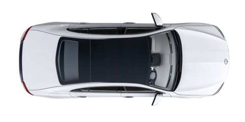 Top view of a white convertible sports car isolated on transparent background