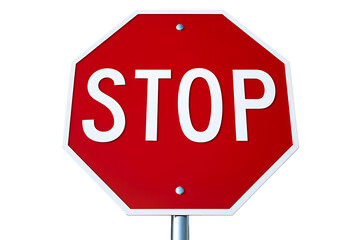 Obraz premium Vivid red octagonal 3D stop sign with crisp white text and border, symbolizing safety and restriction.
