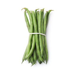 Bunch of fresh pea pods isolated on white, top view