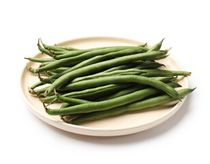 Fresh green pea pods isolated on white