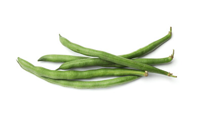 Fresh pea pods isolated on white, above view