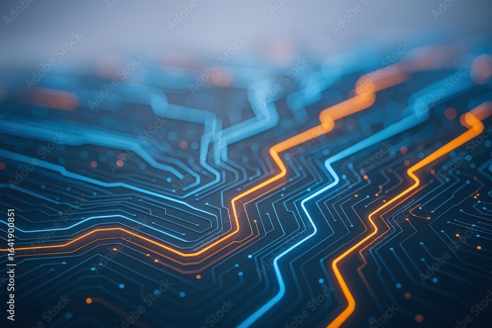 Poster abstract circuit board design with glowing traces for modern technology and innovation concepts