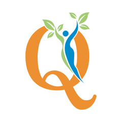 Medical And Healthcare Logo Combine With Letter Q Vector Template