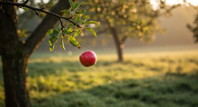 Apple Falling from Tree – Gravitational Force in Nature - Powered by Adobe