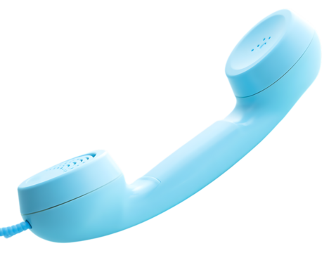 Vibrant Light Blue Retro Telephone Handset with a Visible Cord on a Clean Black Background