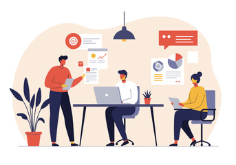 Modern Flat Vector Illustration of Business Plan and Strategy Development