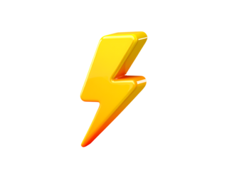 Vibrant Yellow and Orange Gradient 3D Lightning Bolt Symbol on a Black Background